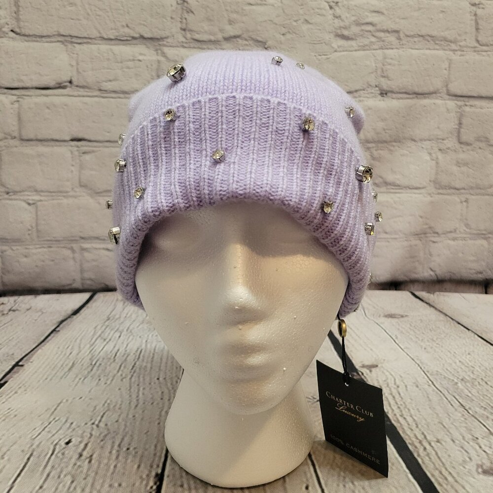 Charter Club Cashmere Embellished Cuffed Beanie